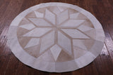 Brown Round Star Natural Cowhide Hand Stitched Patchwork Rug - 5' 0" X 5' 0" - Golden Nile