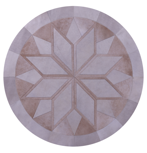 Brown Round Star Natural Cowhide Hand Stitched Patchwork Rug - 5' 0" X 5' 0" - Golden Nile