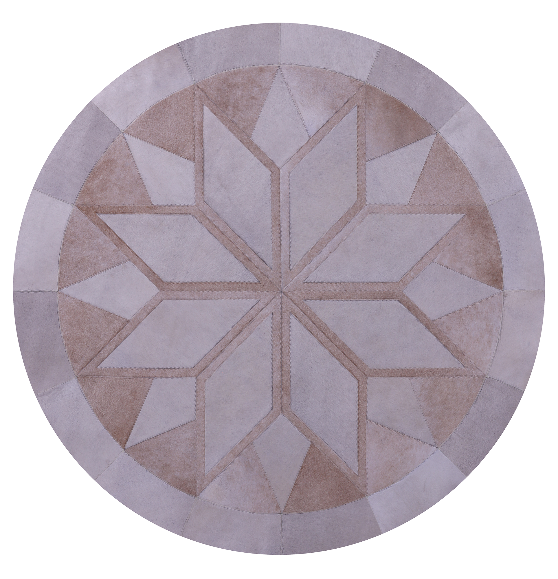 Brown Round Star Natural Cowhide Hand Stitched Patchwork Rug - 5' 0" X 5' 0" - Golden Nile