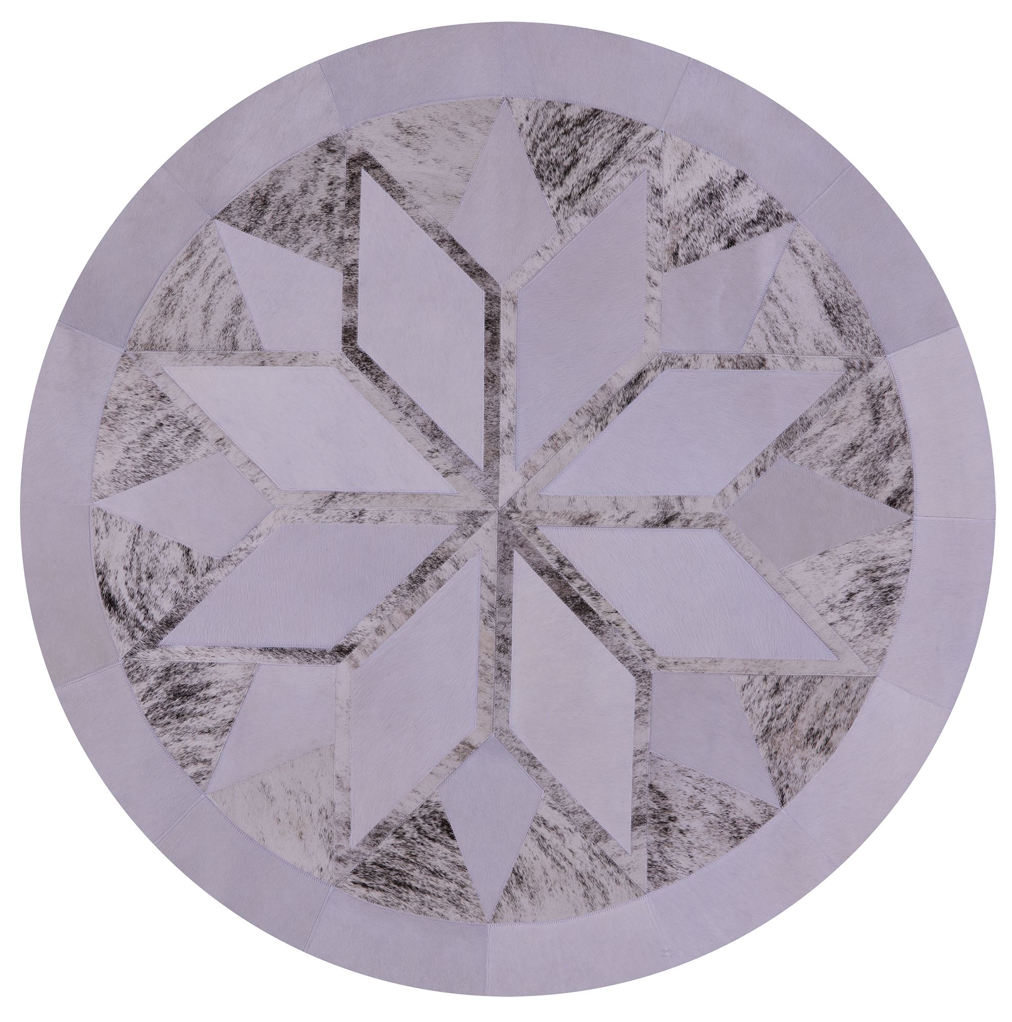 Grey Brindle Round Star Natural Cowhide Hand Stitched Patchwork Rug - 5' 0" X 5' 0" - Golden Nile