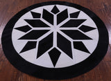 Black & White Round Star Natural Cowhide Hand Stitched Patchwork Rug - 5' 0" X 5' 0" - Golden Nile