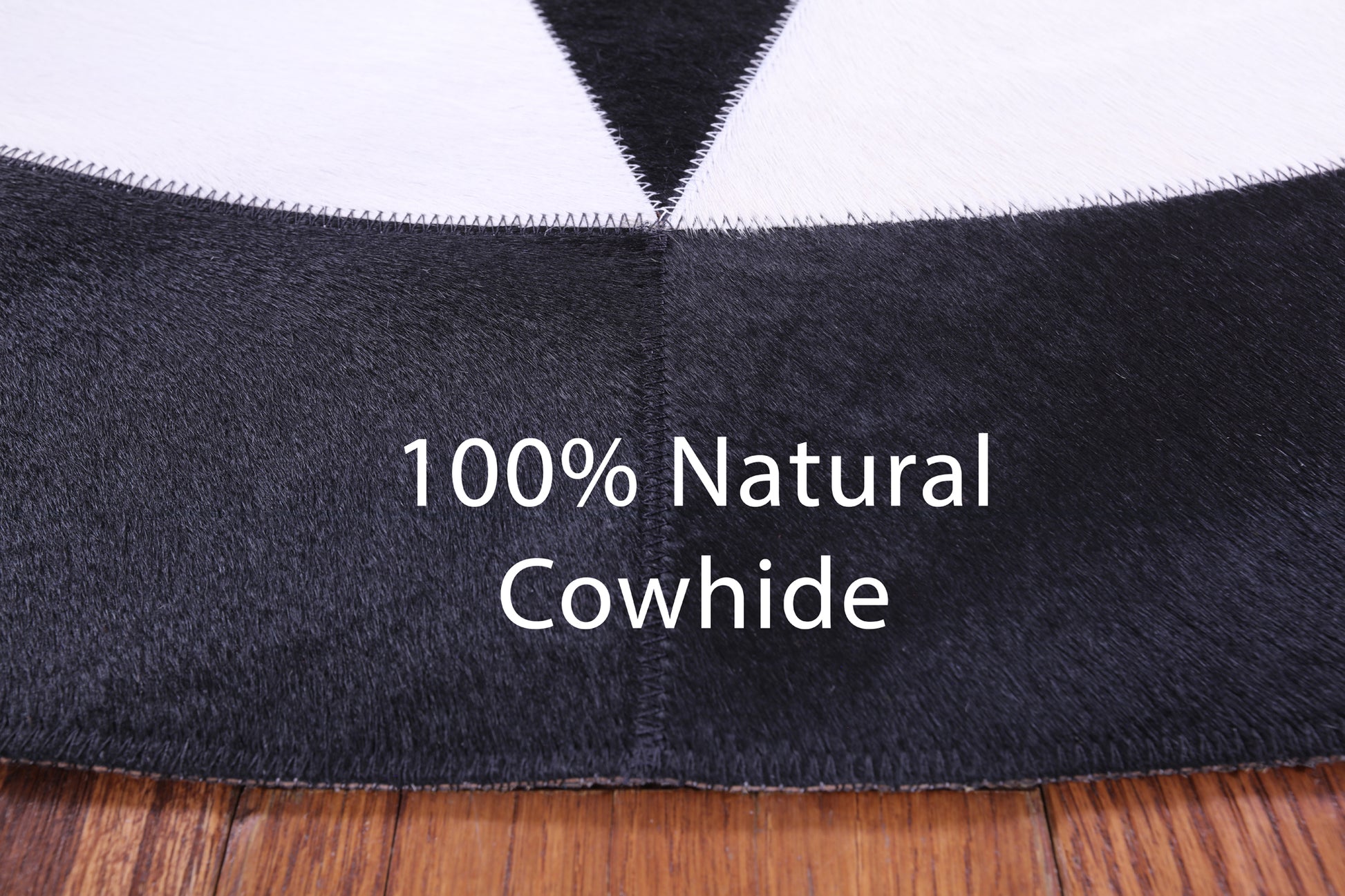 Black & White Round Star Natural Cowhide Hand Stitched Patchwork Rug - 5' 0" X 5' 0" - Golden Nile
