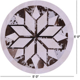 Brown & White Round Star Natural Cowhide Hand Stitched Patchwork Rug - 5' 0" X 5' 0" - Golden Nile