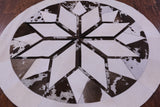 Brown & White Round Star Natural Cowhide Hand Stitched Patchwork Rug - 5' 0" X 5' 0" - Golden Nile