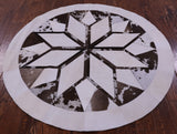 Brown & White Round Star Natural Cowhide Hand Stitched Patchwork Rug - 5' 0" X 5' 0" - Golden Nile
