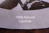 Brown & White Round Star Natural Cowhide Hand Stitched Patchwork Rug - 5' 0" X 5' 0" - Golden Nile