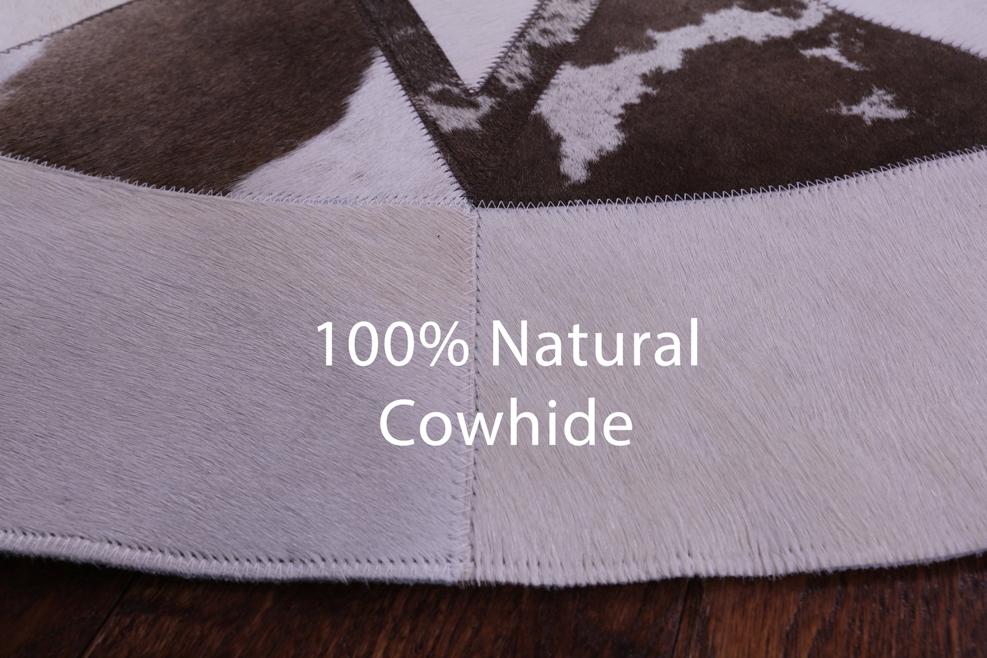 Brown & White Round Star Natural Cowhide Hand Stitched Patchwork Rug - 5' 0" X 5' 0" - Golden Nile