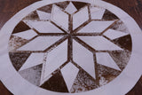 Brown & White Round Star Natural Cowhide Hand Stitched Patchwork Rug - 5' 0" X 5' 0" - Golden Nile