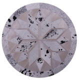 Black Salt & Pepper Round Star Natural Cowhide Hand Stitched Patchwork Rug - 5' 0" X 5' 0" - Golden Nile