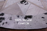 Black Salt & Pepper Round Star Natural Cowhide Hand Stitched Patchwork Rug - 5' 0" X 5' 0" - Golden Nile