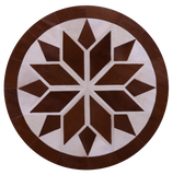 Brown & White Round Star Natural Cowhide Hand Stitched Patchwork Rug - 5' 0" X 5' 0" - Golden Nile