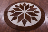Brown & White Round Star Natural Cowhide Hand Stitched Patchwork Rug - 5' 0" X 5' 0" - Golden Nile