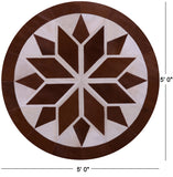 Brown & White Round Star Natural Cowhide Hand Stitched Patchwork Rug - 5' 0" X 5' 0" - Golden Nile