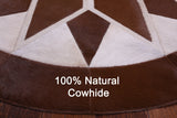 Brown & White Round Star Natural Cowhide Hand Stitched Patchwork Rug - 5' 0" X 5' 0" - Golden Nile