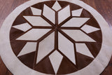 Brown & White Round Star Natural Cowhide Hand Stitched Patchwork Rug - 5' 0" X 5' 0" - Golden Nile