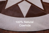 Brown & White Round Star Natural Cowhide Hand Stitched Patchwork Rug - 5' 0" X 5' 0" - Golden Nile