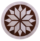 Brown & White Round Star Natural Cowhide Hand Stitched Patchwork Rug - 5' 0" X 5' 0" - Golden Nile