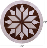 Brown & White Round Star Natural Cowhide Hand Stitched Patchwork Rug - 5' 0" X 5' 0" - Golden Nile