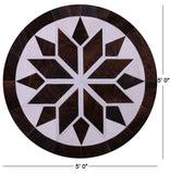Brown & White Round Star Natural Cowhide Hand Stitched Patchwork Rug - 5' 0" X 5' 0" - Golden Nile