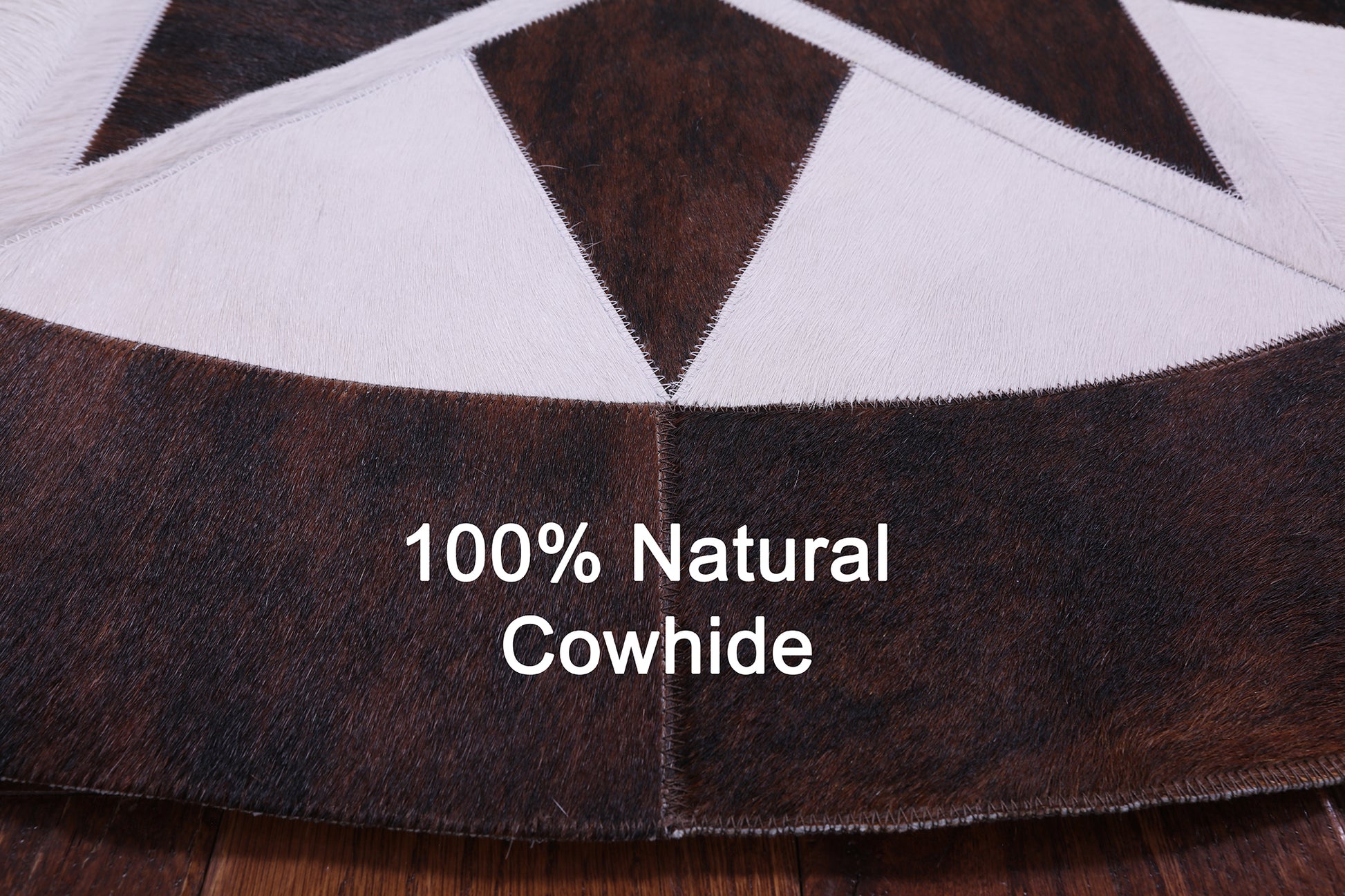 Brown & White Round Star Natural Cowhide Hand Stitched Patchwork Rug - 5' 0" X 5' 0" - Golden Nile