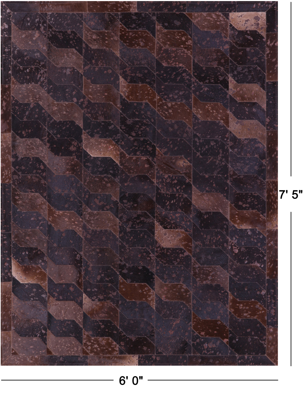 Brown Dyed Natural Cowhide Hand Stitched Patchwork Rug - 6' 0" X 7' 5"
