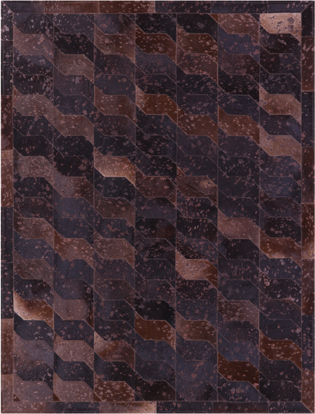 Brown Dyed Natural Cowhide Hand Stitched Patchwork Rug - 6' 0" X 7' 5"