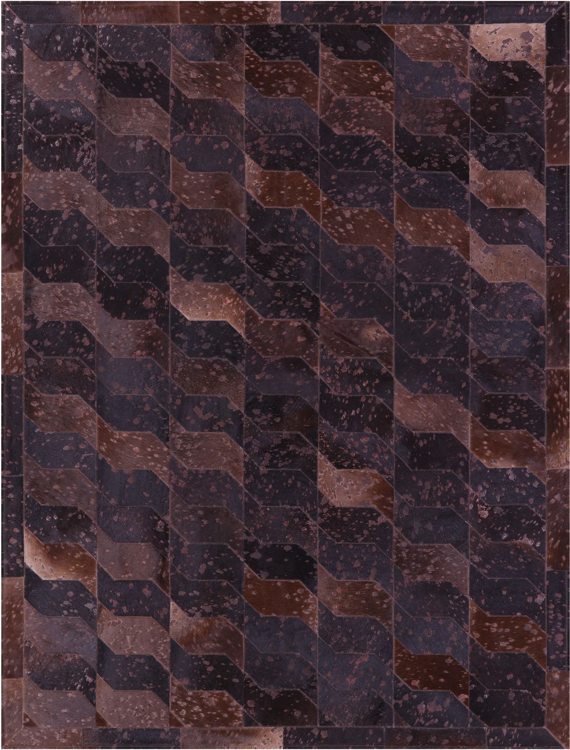 Brown Dyed Natural Cowhide Hand Stitched Patchwork Rug - 6' 0" X 7' 5"