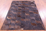 Brown Dyed Natural Cowhide Hand Stitched Patchwork Rug - 6' 0" X 7' 5"
