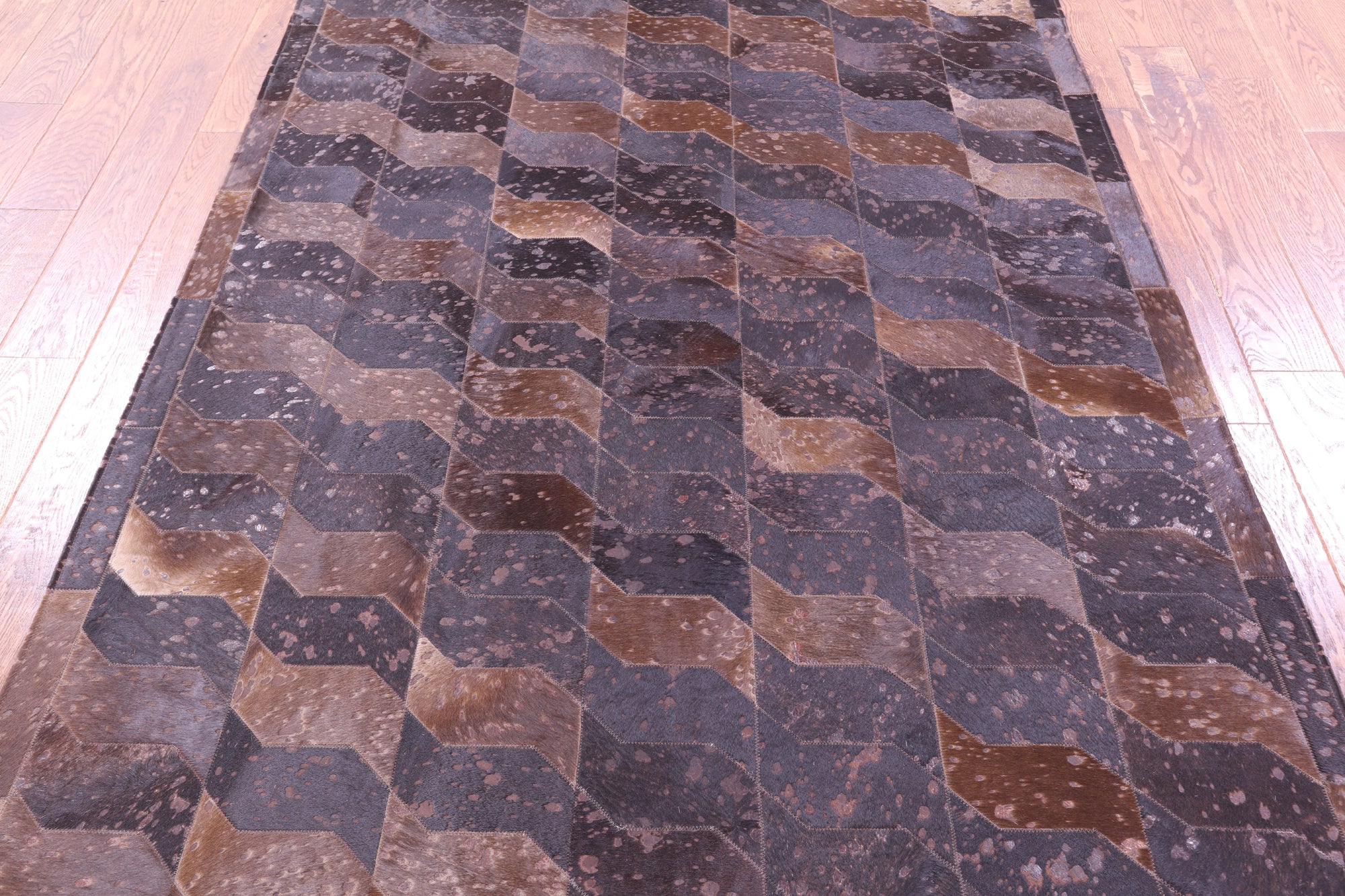 Brown Dyed Natural Cowhide Hand Stitched Patchwork Rug - 6' 0" X 7' 5"