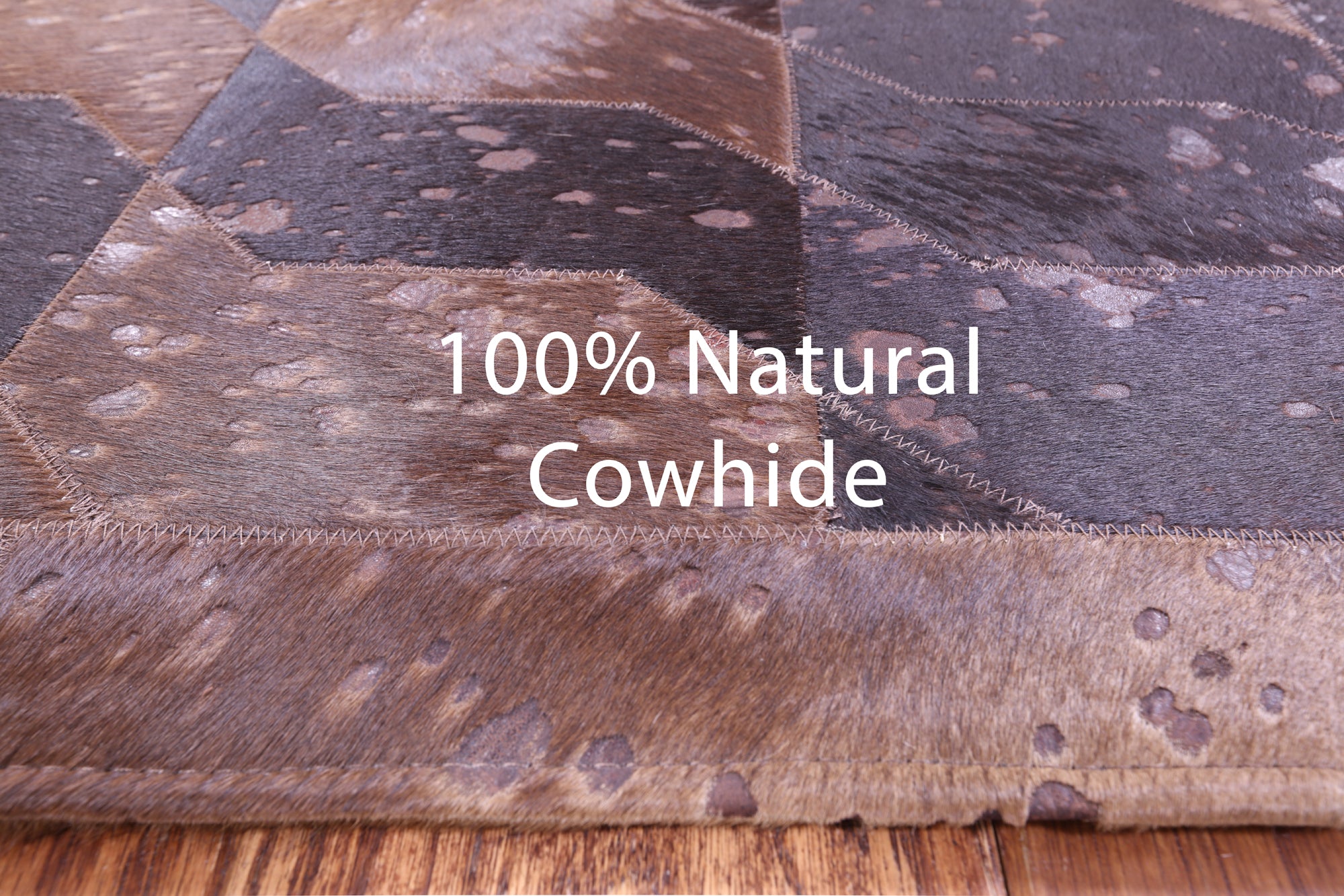 Brown Dyed Natural Cowhide Hand Stitched Patchwork Rug - 6' 0" X 7' 5"