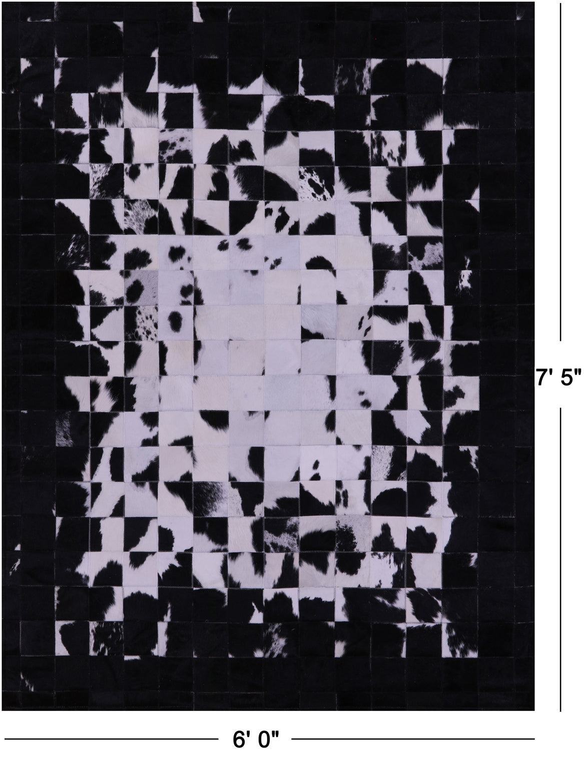 Black & White Natural Cowhide Hand Stitched Patchwork Rug - 6' 0" X 7' 5"