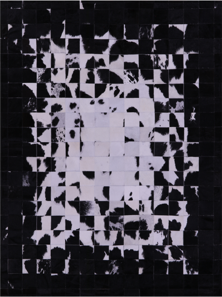 Black & White Natural Cowhide Hand Stitched Patchwork Rug - 6' 0" X 7' 5"