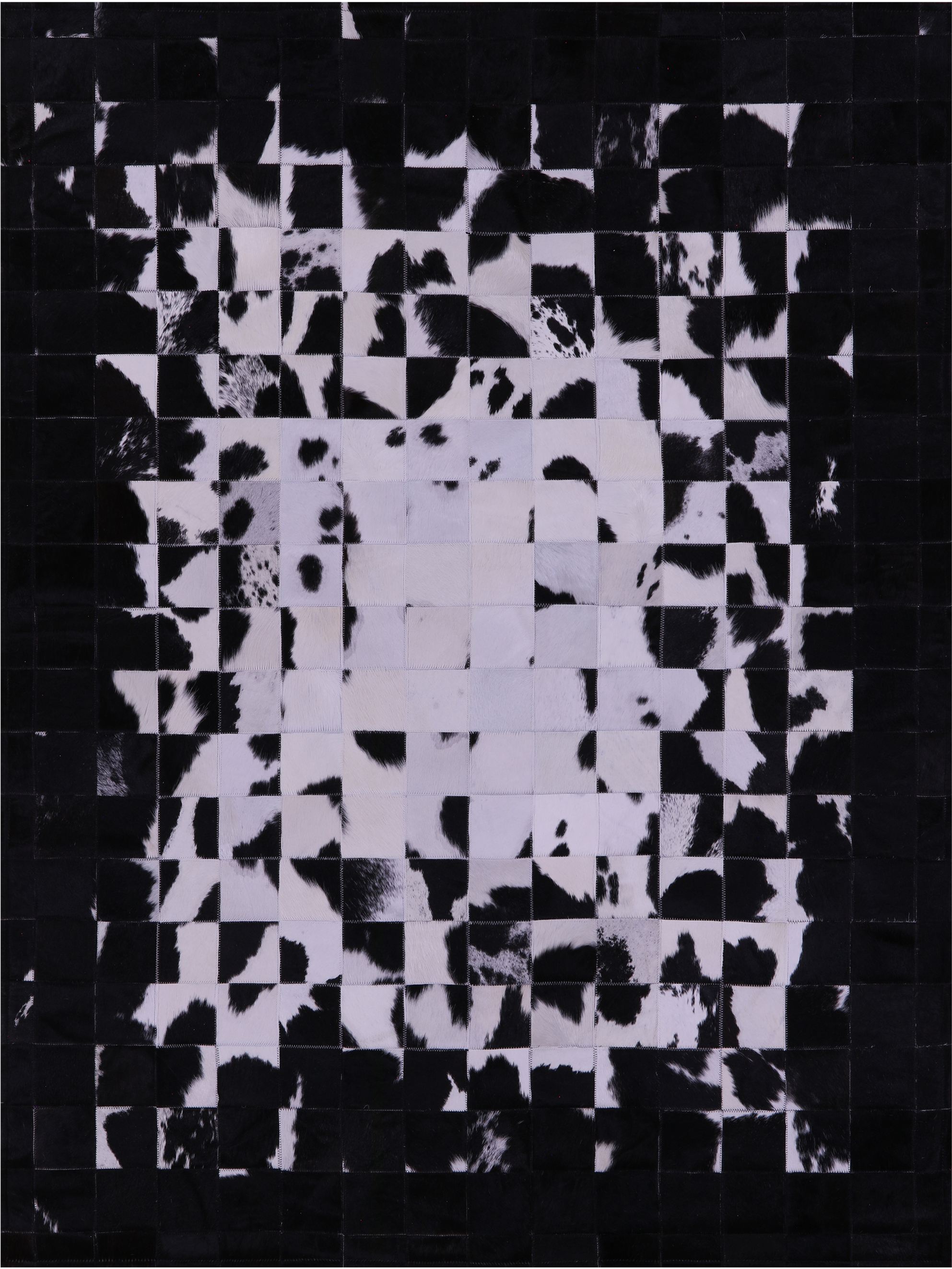 Black & White Natural Cowhide Hand Stitched Patchwork Rug - 6' 0" X 7' 5"