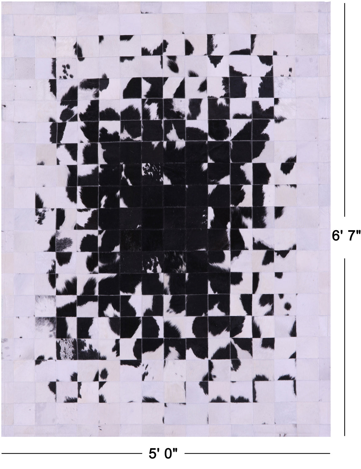 Black & White Natural Cowhide Hand Stitched Patchwork Rug - 5' 0" X 6' 7"