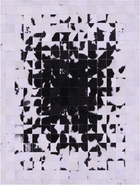 Black & White Natural Cowhide Hand Stitched Patchwork Rug - 5' 0" X 6' 7"