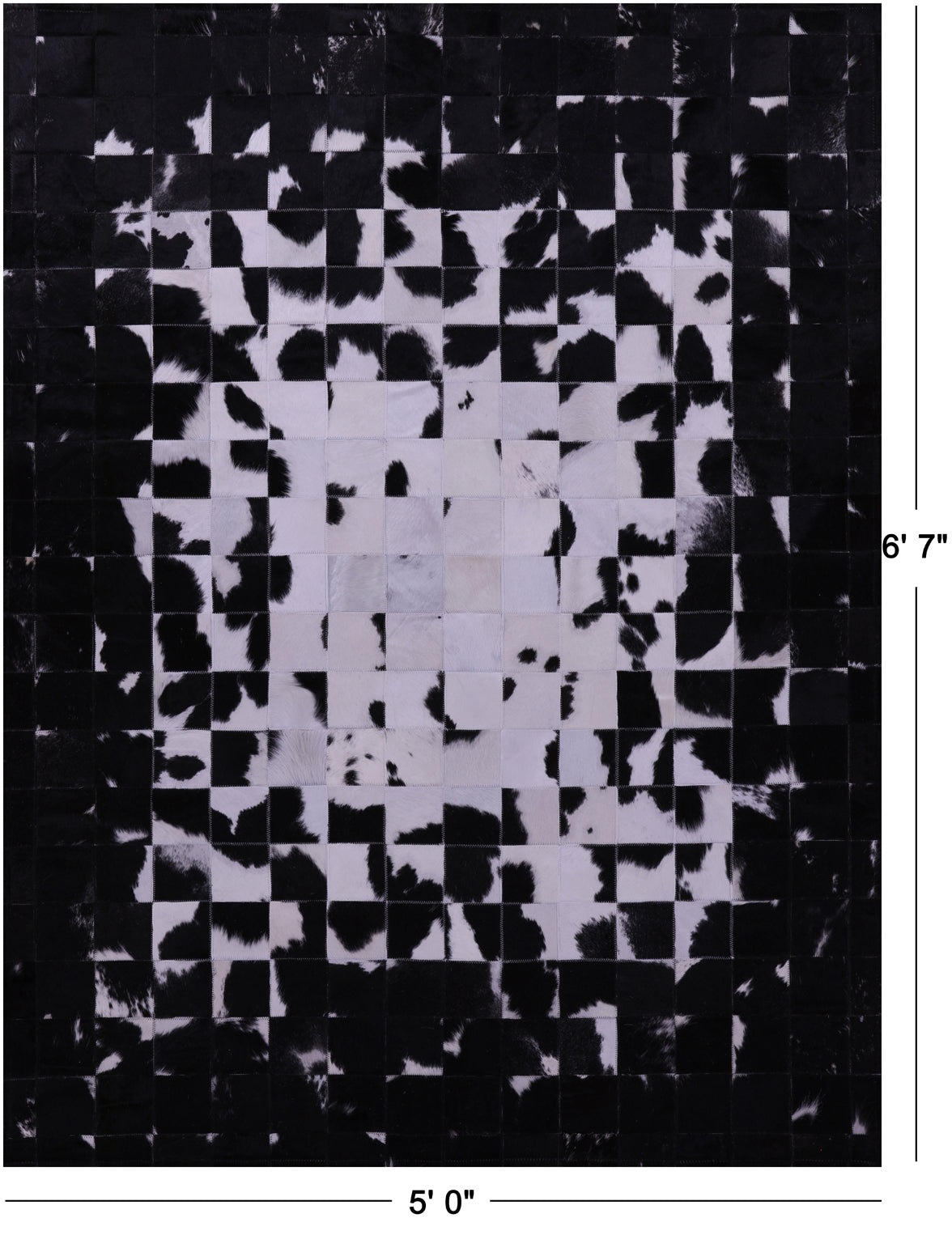 Black & White Natural Cowhide Hand Stitched Patchwork Rug - 5' 0" X 6' 7"