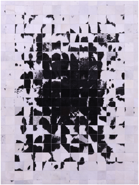 Black & White Natural Cowhide Hand Stitched Patchwork Rug - 5' 0" X 6' 7"