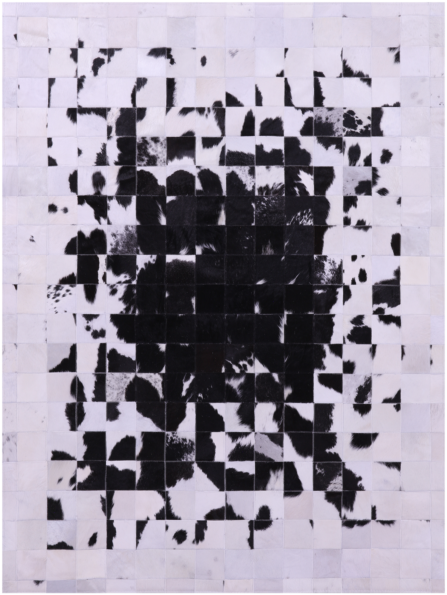 Black & White Natural Cowhide Hand Stitched Patchwork Rug - 5' 0" X 6' 7"