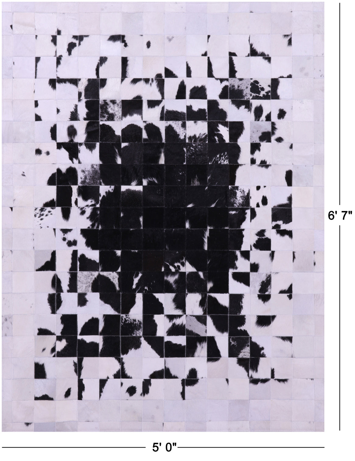 Black & White Natural Cowhide Hand Stitched Patchwork Rug - 5' 0" X 6' 7"