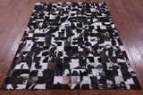 Brown & White Natural Cowhide Hand Stitched Patchwork Rug - 5' 0" X 6' 7"