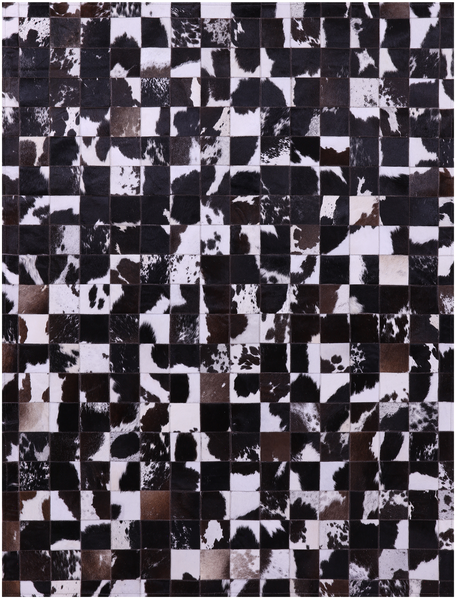 Brown & White Natural Cowhide Hand Stitched Patchwork Rug - 5' 0" X 6' 7"