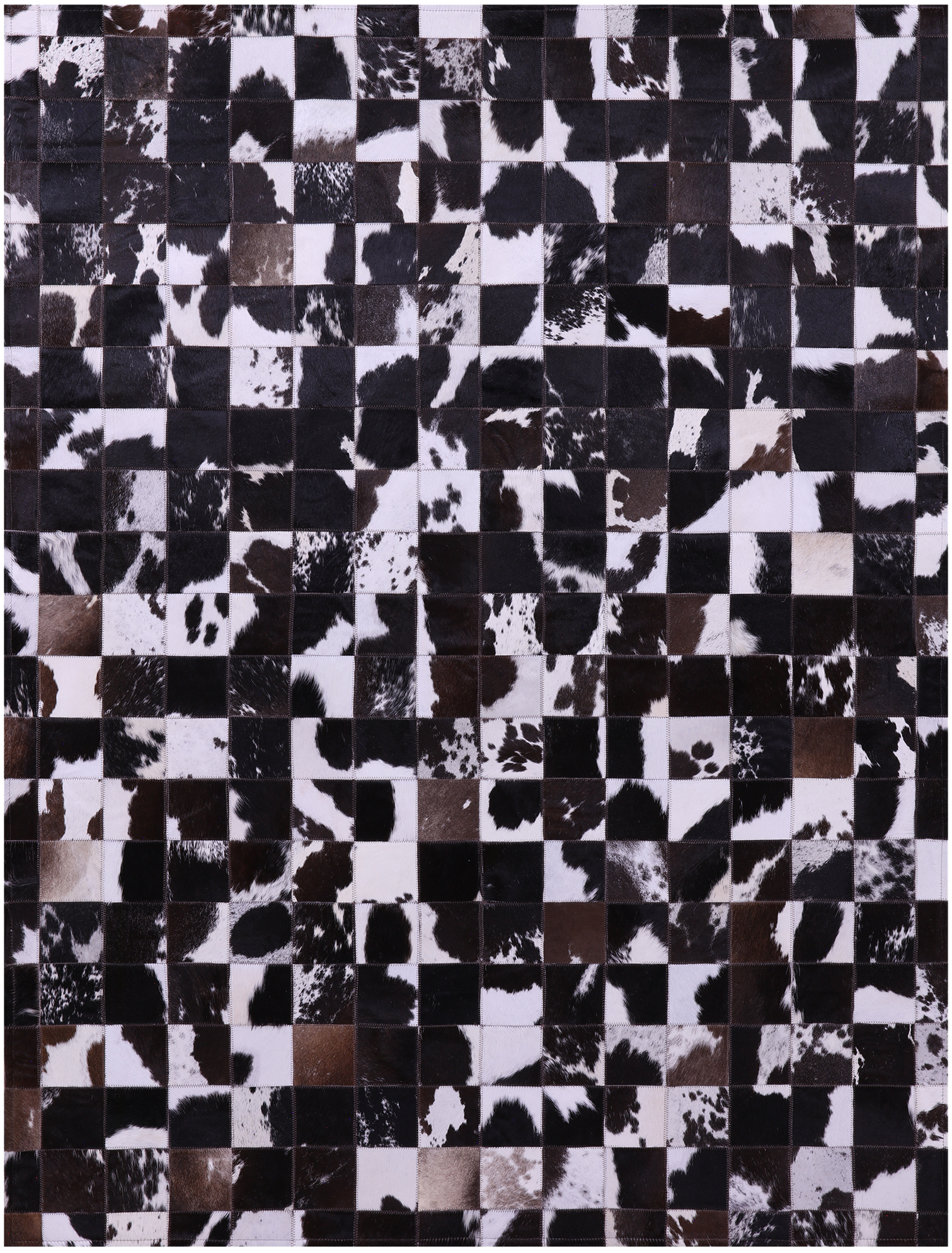 Brown & White Natural Cowhide Hand Stitched Patchwork Rug - 5' 0" X 6' 7"