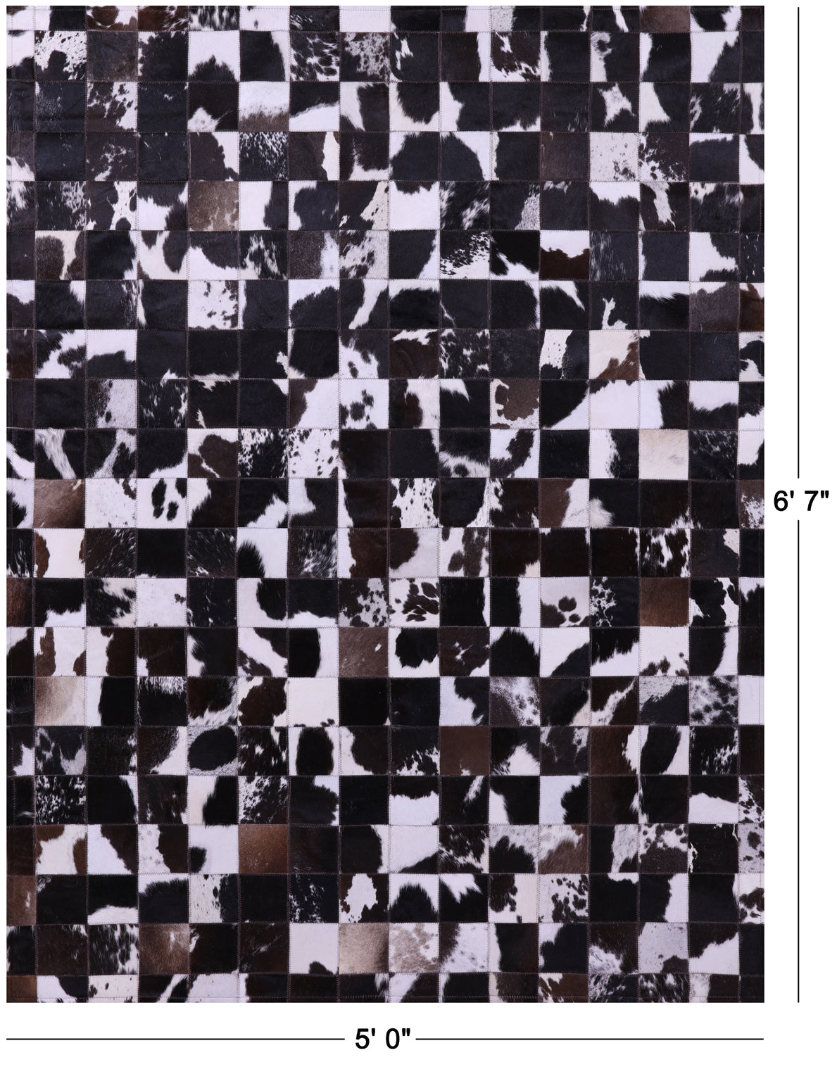 Brown & White Natural Cowhide Hand Stitched Patchwork Rug - 5' 0" X 6' 7"