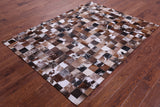 Brown & White Natural Cowhide Hand Stitched Patchwork Rug - 5' 0" X 6' 7"