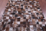 Brown & White Natural Cowhide Hand Stitched Patchwork Rug - 5' 0" X 6' 7"