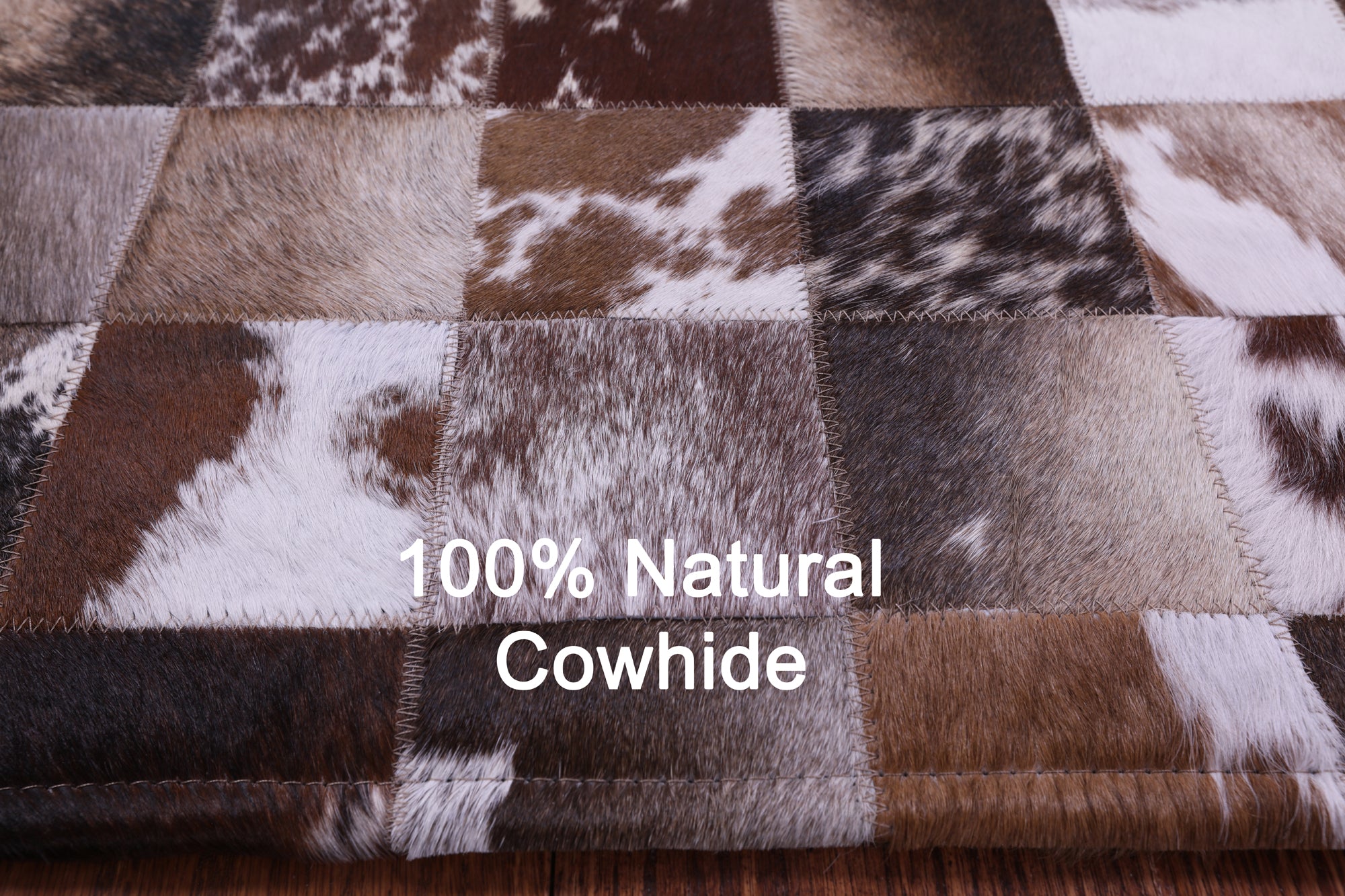 Brown & White Natural Cowhide Hand Stitched Patchwork Rug - 5' 0" X 6' 7"