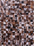 Brown & White Natural Cowhide Hand Stitched Patchwork Rug - 5' 0" X 6' 7"
