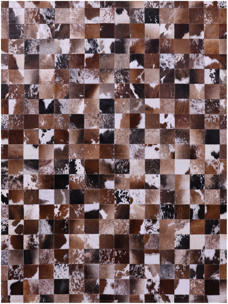 Brown & White Natural Cowhide Hand Stitched Patchwork Rug - 5' 0" X 6' 7"
