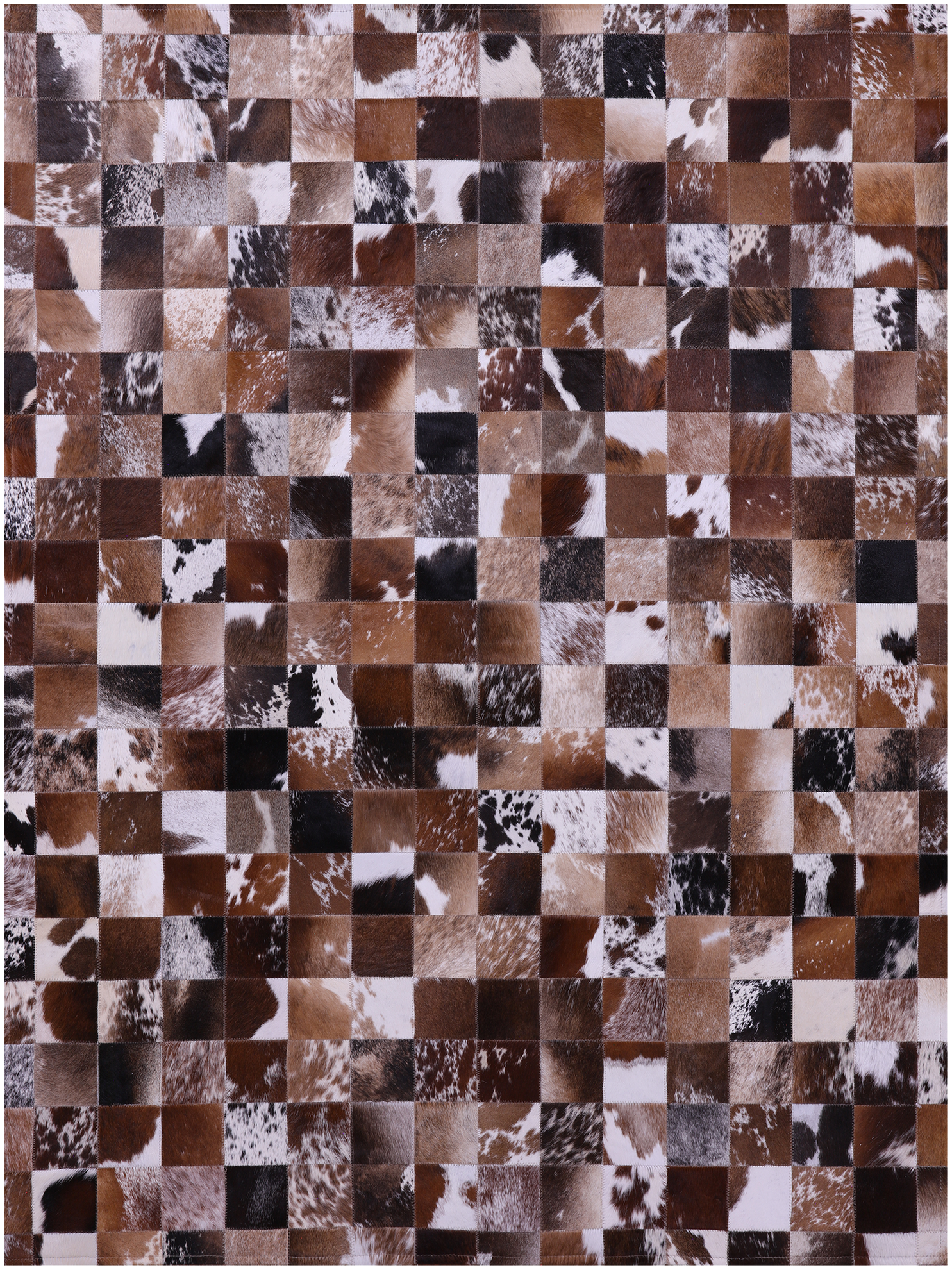 Brown & White Natural Cowhide Hand Stitched Patchwork Rug - 5' 0" X 6' 7"