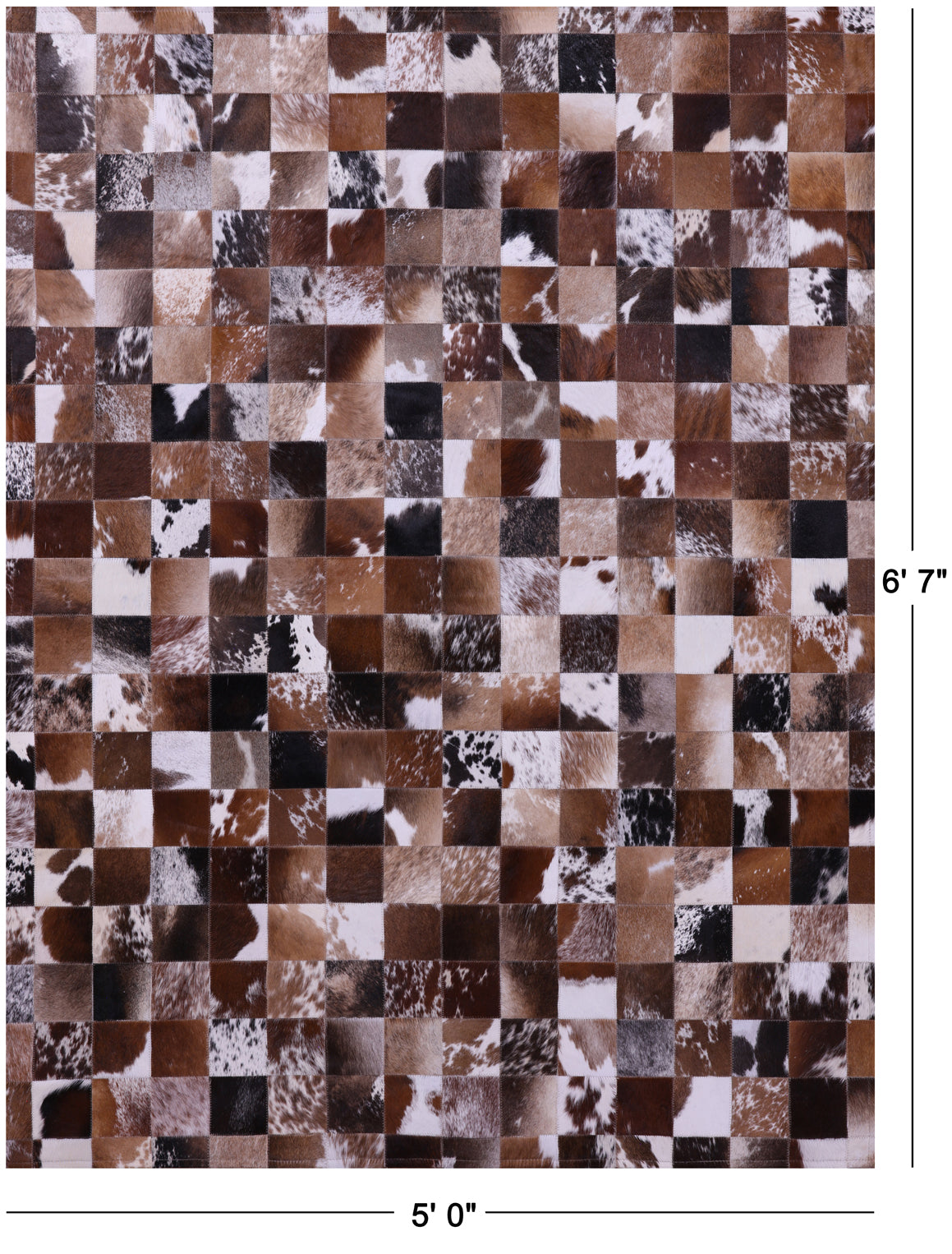 Brown & White Natural Cowhide Hand Stitched Patchwork Rug - 5' 0" X 6' 7"